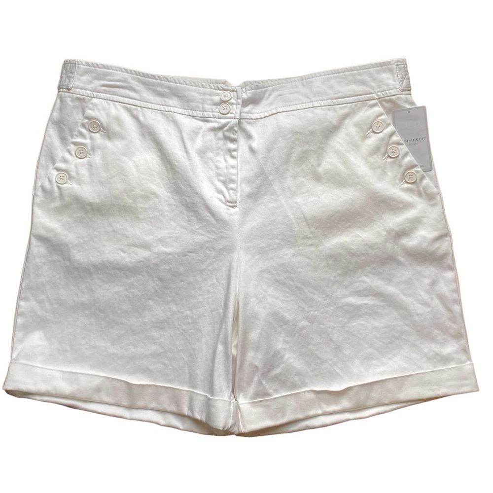 SAG HARBOR Denim Shorts Cuffed Flat Front Pockets Creamy White Women Size 16